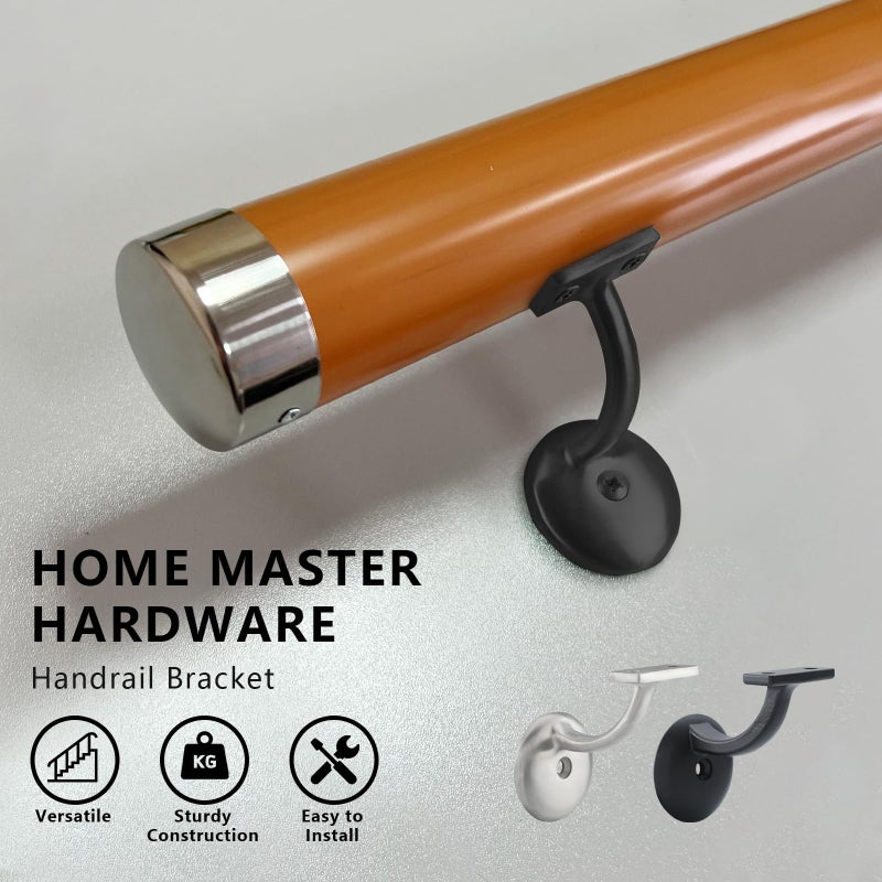 HOME MASTER HARDWARE Hand Rail Bracket  Heavy Duty Stair Support for Home or Office Stairways Handrail  Matte Black 6 Pack - Image 2
